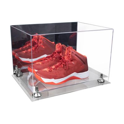 Better Display Cases Acrylic Extra Large Shoe Display Case for Basketball Shoe, Hightop, Soccer & Football Cleats with Mirror Case, Silver Risers and Clear Base 18" x 14" x 12" (A014/V60)