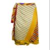 Women Long Wrap Skirt, Silk Sari Wrap Skirts, Yellow Beige Floral Print Reversible Skirts One Size view 1