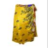 Women Long Wrap Skirt, Silk Sari Wrap Skirts, Yellow Beige Floral Print Reversible Skirts One Size view 2