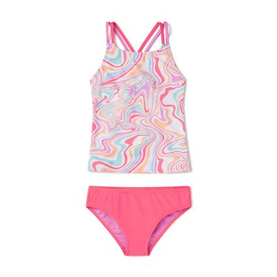 Speedo Girl's Printed Tankini Set (Big Kid) Coral Paradise