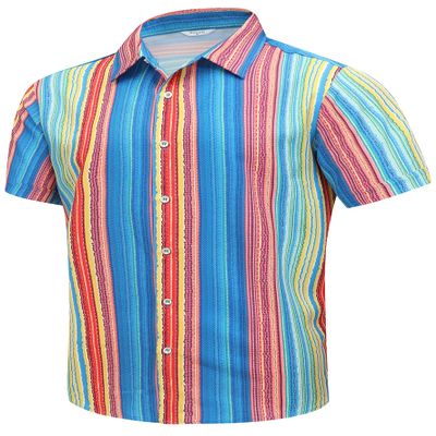 SheLucki Hawaiian Shirt for Men, Unisex Summer Beach Casual Short Sleeve Button Down Shirts, Printed Palmshadow Clothing Stripe Multicolored 2XL