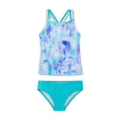 Speedo Girl's Printed Tankini Set (Big Kid) Scuba Blue