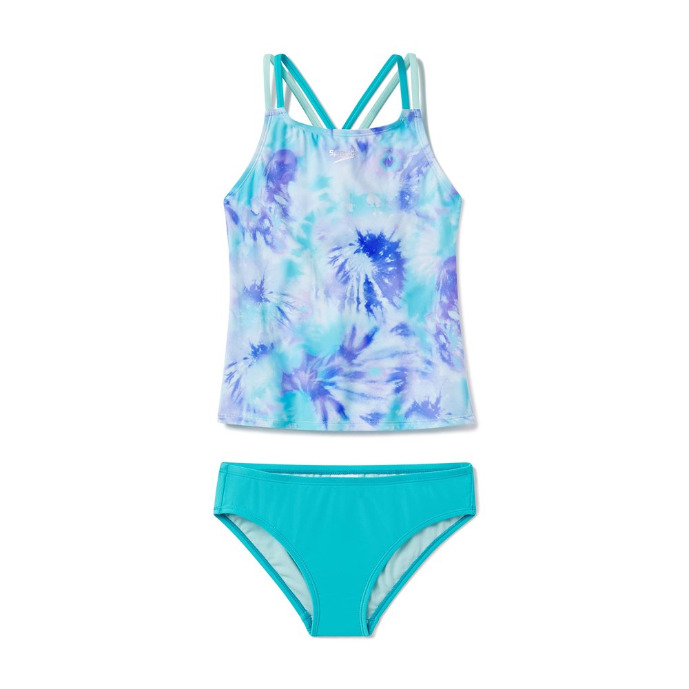 Speedo Girl's Printed Tankini Set (Big Kid) Scuba Blue
