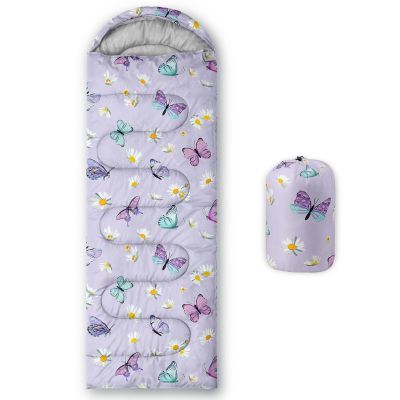 QOOMO Butterfly Printed Camping Sleeping Bags,3 Season Warm & Cool Weather,Lightweight,Waterproof Sleeping Bags for Adults Kids Girls,Traveling,and Outdoors,Camping Gear Equipment,31x90inch