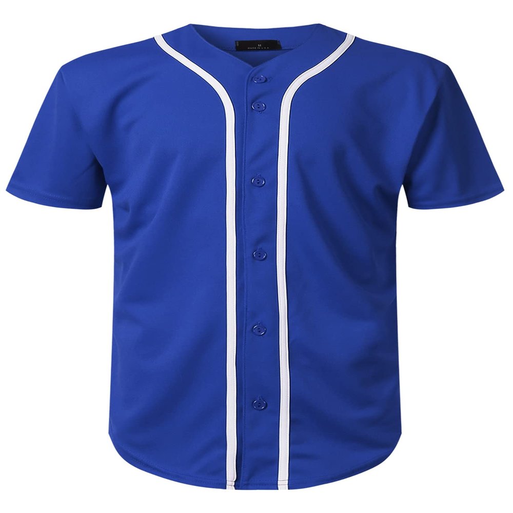 AIRNINE Men's Bandana Print Baseball Jersey Button Down Shirts (S to 5XL) (Blue_J42, 2X-Large)