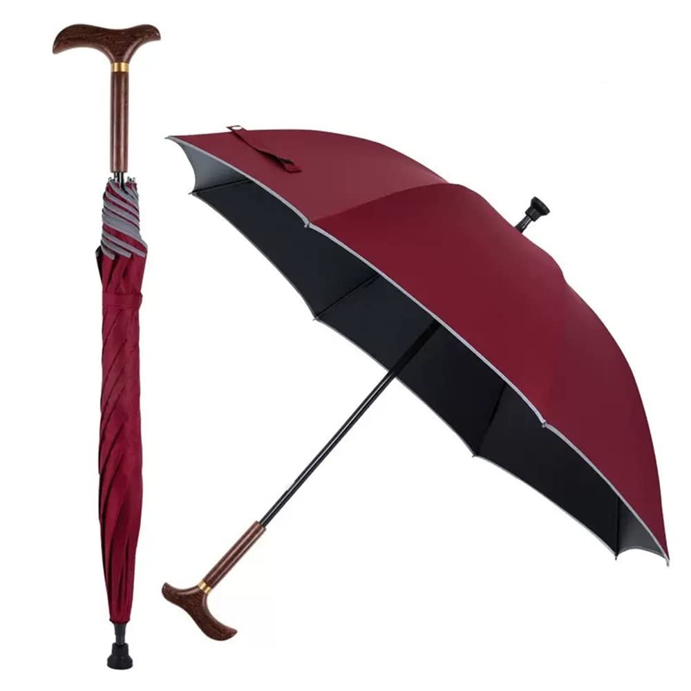 ZCBYBT 2-In-1 Sun Umbrella Carbon Fiber Walking Stick for The Elderly Umbrella Light 365G Anti-Slip Outdoor Walking Stick,Red