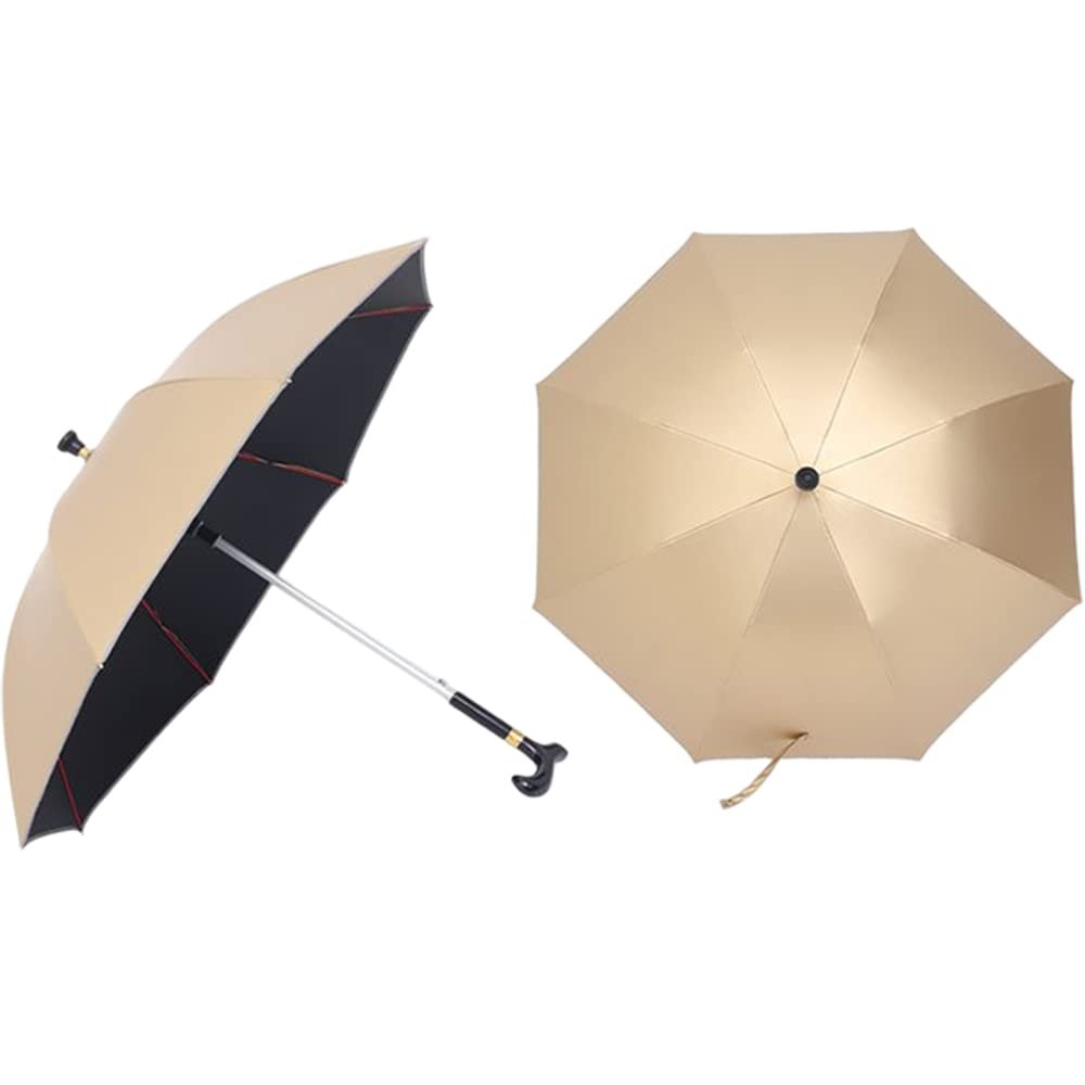 ZCBYBT 2 in 1 Walking Stick Umbrella Lightweight Sunshade Umbrella Windproof UV Protection Outdoor Non-slip Walking Sticks for Hiking and Camping,Gold