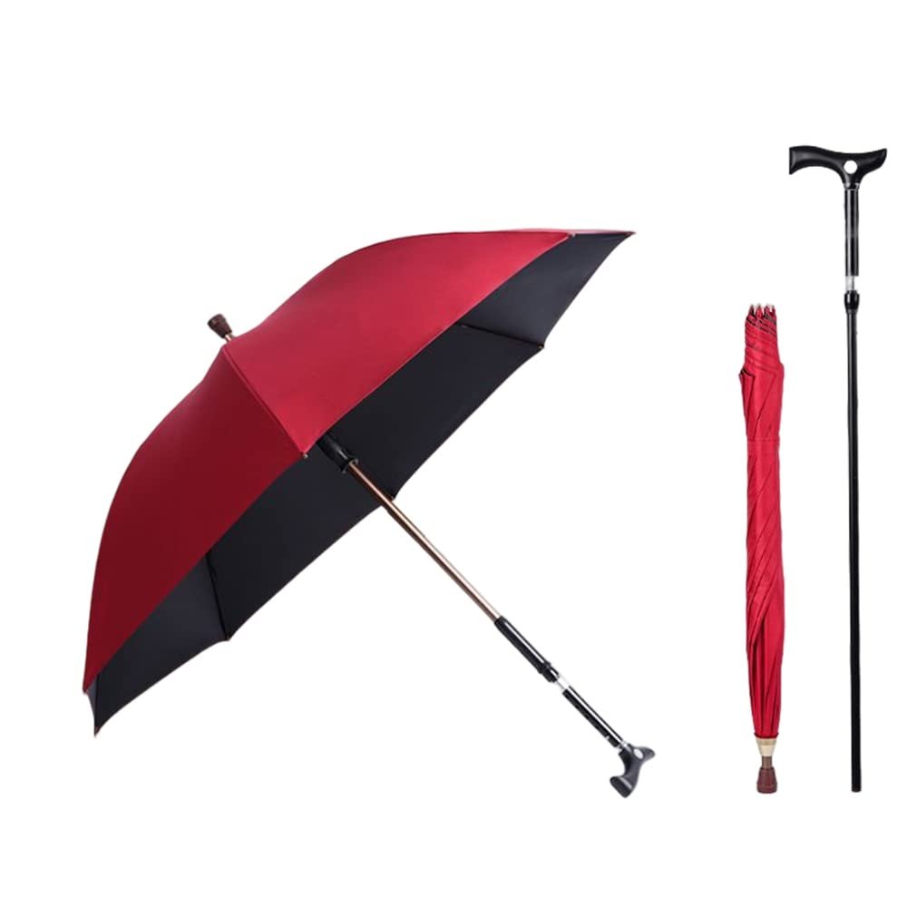 ZCBYBT Walking Stick Umbrella Tourism Multifunction Crutch Umbrella Old Man Non-slip Walking Stick for Men Women Gift,Red
