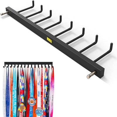 Scpantkend Ribbon Storage Organizers Rack Medal Hanger Display Wall Mount, Black 8 Hooks Awards Ribbons Rack, Home Gym Yoga Storage Organizer for Hanging Yoga Strap/Resistance Bands/Yoga Mat Bag