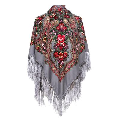 AUDME Oversized Women's Scarf Shawl Wrap Russian Babushka Traditional Retro Ukraine Style Printed tassels Square Scarfs51inx51in