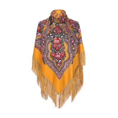 AUDME Oversized Women's Scarf Shawl Wrap Russian Babushka Traditional Retro Ukraine Style Printed tassels Square Scarfs51inx51in