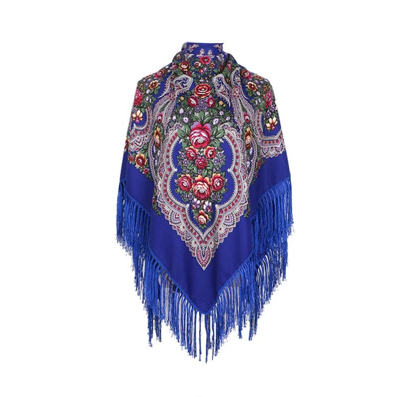 AUDME Oversized Women's Scarf Shawl Wrap Russian Babushka Traditional Retro Ukraine Style Printed tassels Square Scarfs51inx51in