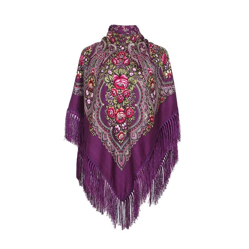 AUDME Oversized Women's Scarf Shawl Wrap Russian Babushka Traditional Retro Ukraine Style Printed tassels Square Scarfs51inx51in