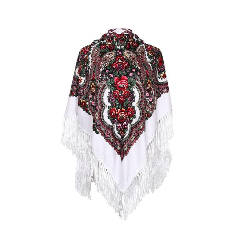 AUDME Oversized Women's Scarf Shawl Wrap Russian Babushka Traditional Retro Ukraine Style Printed tassels Square Scarfs51inx51in