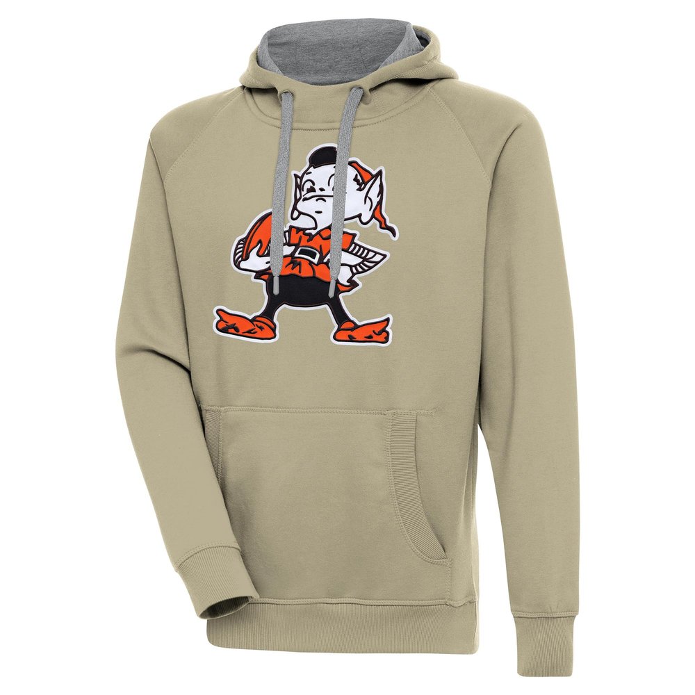 Antigua Men's Khaki Cleveland Browns Primary Logo Victory Pullover Hoodie