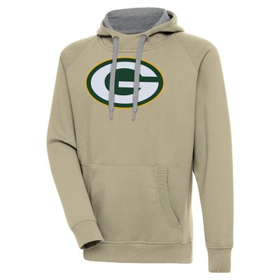 Antigua Men's Khaki Green Bay Packers Primary Logo Victory Pullover Hoodie