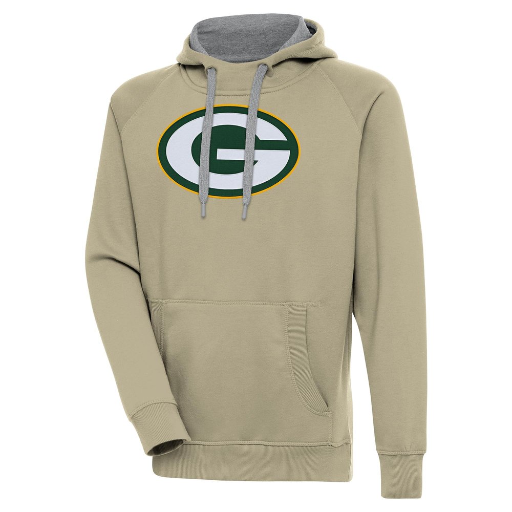 Antigua Men's Khaki Green Bay Packers Primary Logo Victory Pullover Hoodie