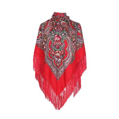 AUDME Oversized Women's Scarf Shawl Wrap Russian Babushka Traditional Retro Ukraine Style Printed tassels Square Scarfs51inx51in