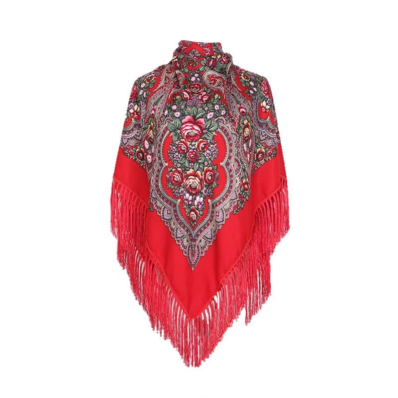 AUDME Oversized Women's Scarf Shawl Wrap Russian Babushka Traditional Retro Ukraine Style Printed tassels Square Scarfs51inx51in
