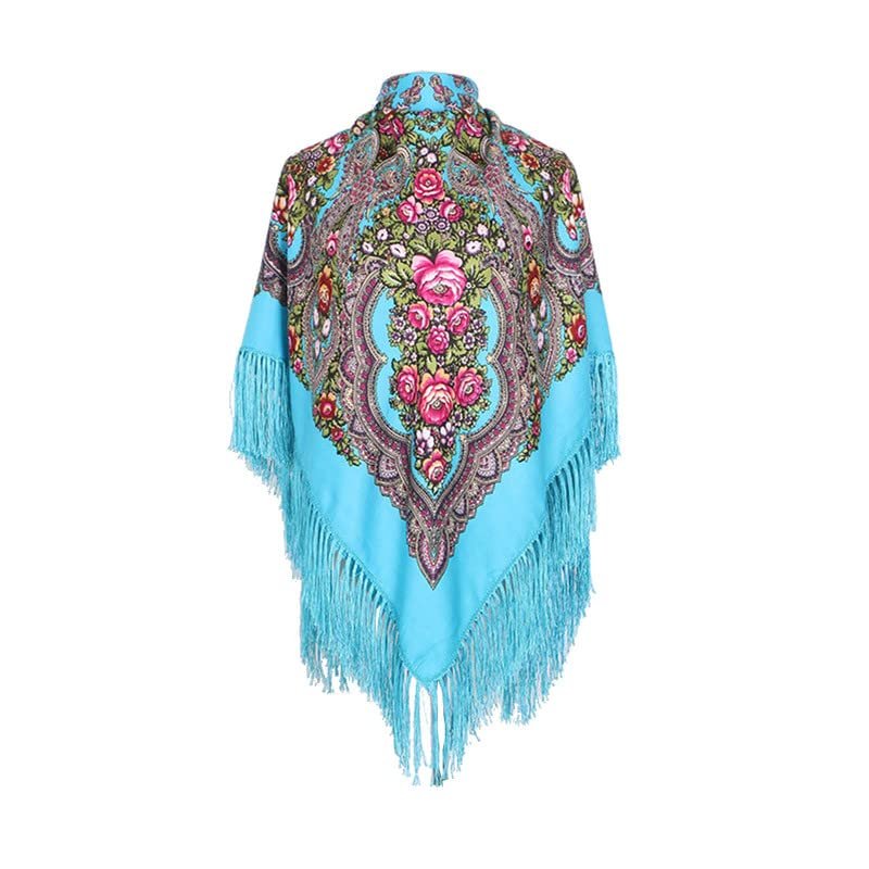AUDME Oversized Women's Scarf Shawl Wrap Russian Babushka Traditional Retro Ukraine Style Printed tassels Square Scarfs51inx51in