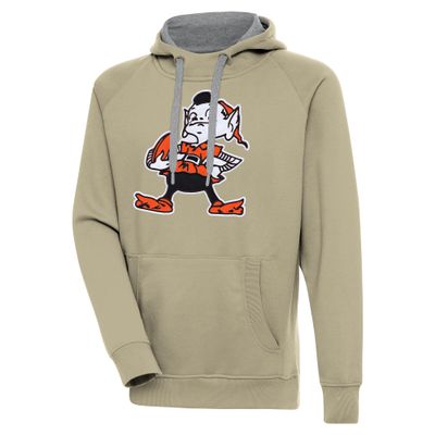 Antigua Men's Khaki Cleveland Browns Primary Logo Victory Pullover Hoodie