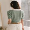 AIEBO Women's Shirts Women's Tops Shirts for Women Contrast Collar Pointelle Knit Top (Color : Mint Green, Size : Medium) view 2