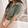 AIEBO Women's Shirts Women's Tops Shirts for Women Contrast Collar Pointelle Knit Top (Color : Mint Green, Size : Medium) view 3