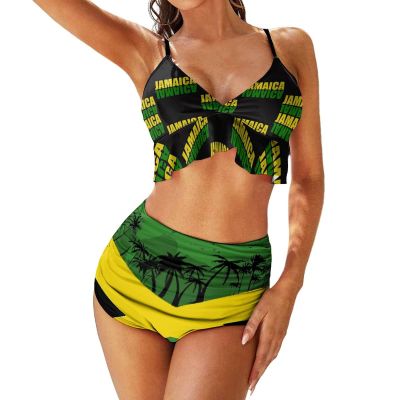 Adugen Origei Jamaica Flag Women's Bikini Swimming Costume Triangle Bathing Swimsuit Beach Party XL