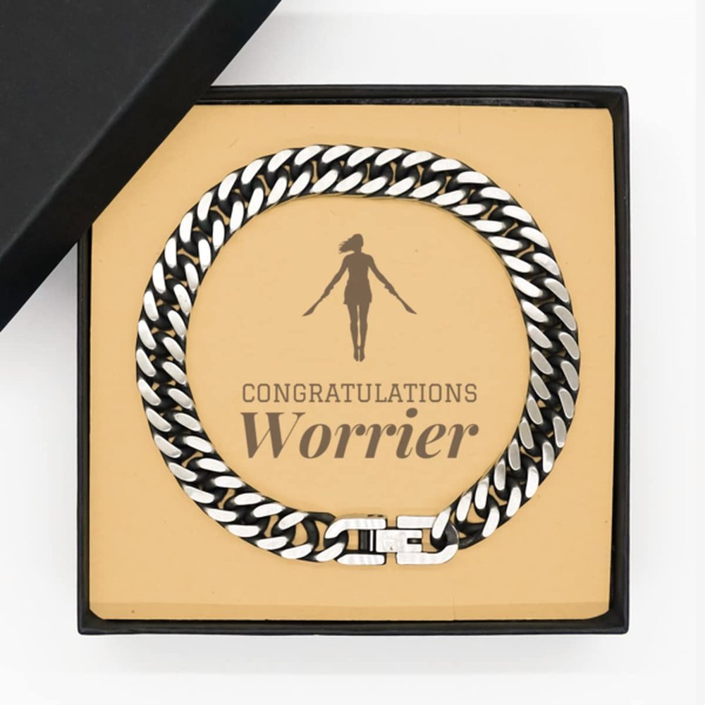 Congratulations Worrier, Cuban Link Chain Brcelet, Congrats Gift for men and women, Project Party, Celebrating Coworkers Success, Worrior girl with two blade, High School College Graduation Gifts with