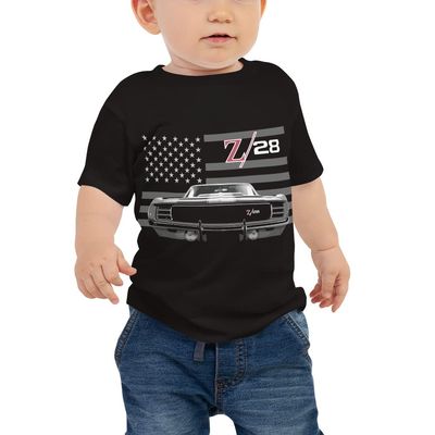 Vintage Chevy Camaro Z/28 1st Gen Z28 Muscle Car Club Baby Jersey Short Sleeve Tee Black