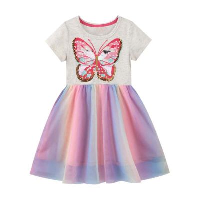 Girls Butterfly Print Dresses Pink Butterfly Sequins Gradient Dress Cute Summer Sundress 2 St Patricks (Pink, 5 Years)