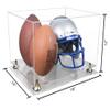 Better Display Cases Acrylic Double Football and Helmet Display Case - Large Rectangle Box with Clear Case, Gold Risers and Clear Base 18" x 14" x 12" (A014/B60) view 2