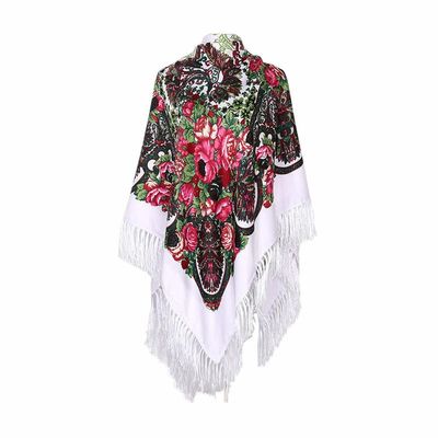 AUDME Women's Shawl Oversized Scarf Wrap Russian Babushka Traditional Retro Ukraine Printed tassels Square Scarfs61inx61in