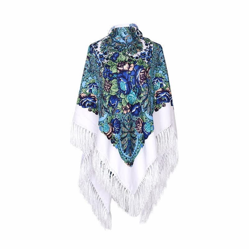 AUDME Women's Shawl Oversized Scarf Wrap Russian Babushka Traditional Retro Ukraine Printed tassels Square Scarfs61inx61in