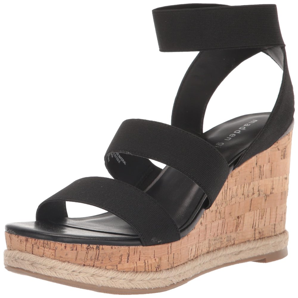 Madden Girl Women's Marandaa Wedge Sandal, Black Fabric, 10