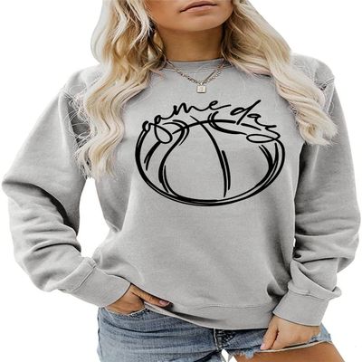 ARTECE Game Day Sweatshirt, Game Day Basketball Shirt, Sport Mama Sweater, Women Crewneck Pullover Tops Basketball Lover Gift Grey
