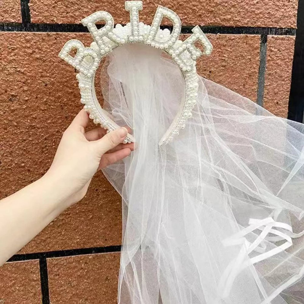 MapleLeaf Bride headband,Elegent Pearl Bridal Headband with Veil, Wedding Crown, engagement party Wedding Veil, Bachelorette Party