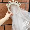 MapleLeaf Bride headband,Elegent Pearl Bridal Headband with Veil, Wedding Crown, engagement party Wedding Veil, Bachelorette Party view 1