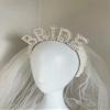 MapleLeaf Bride headband,Elegent Pearl Bridal Headband with Veil, Wedding Crown, engagement party Wedding Veil, Bachelorette Party view 2