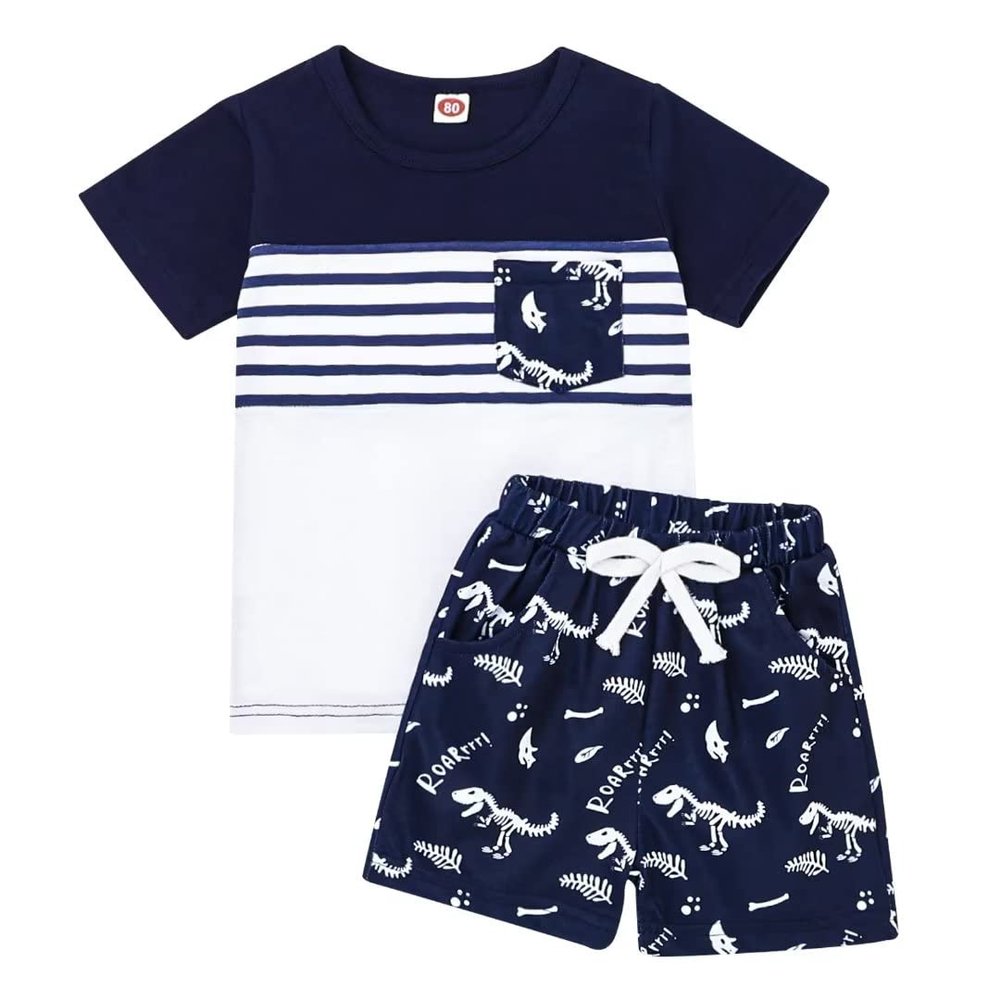 18-24 Month Boy Clothes Summer Outfits Baby Boy Dinosaur Short Sleeve T-Shirt & Shorts Set, Blue Dinosaur Set 18-24M/80cm