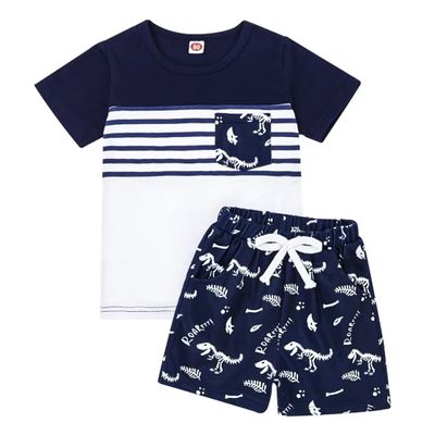 12 Month Boy Clothes Baby Boy Summer Outfits Dinosaur T-Shirt Top & Shorts Clothing Set, Blue Dinosaur Set 12-18M/70cm