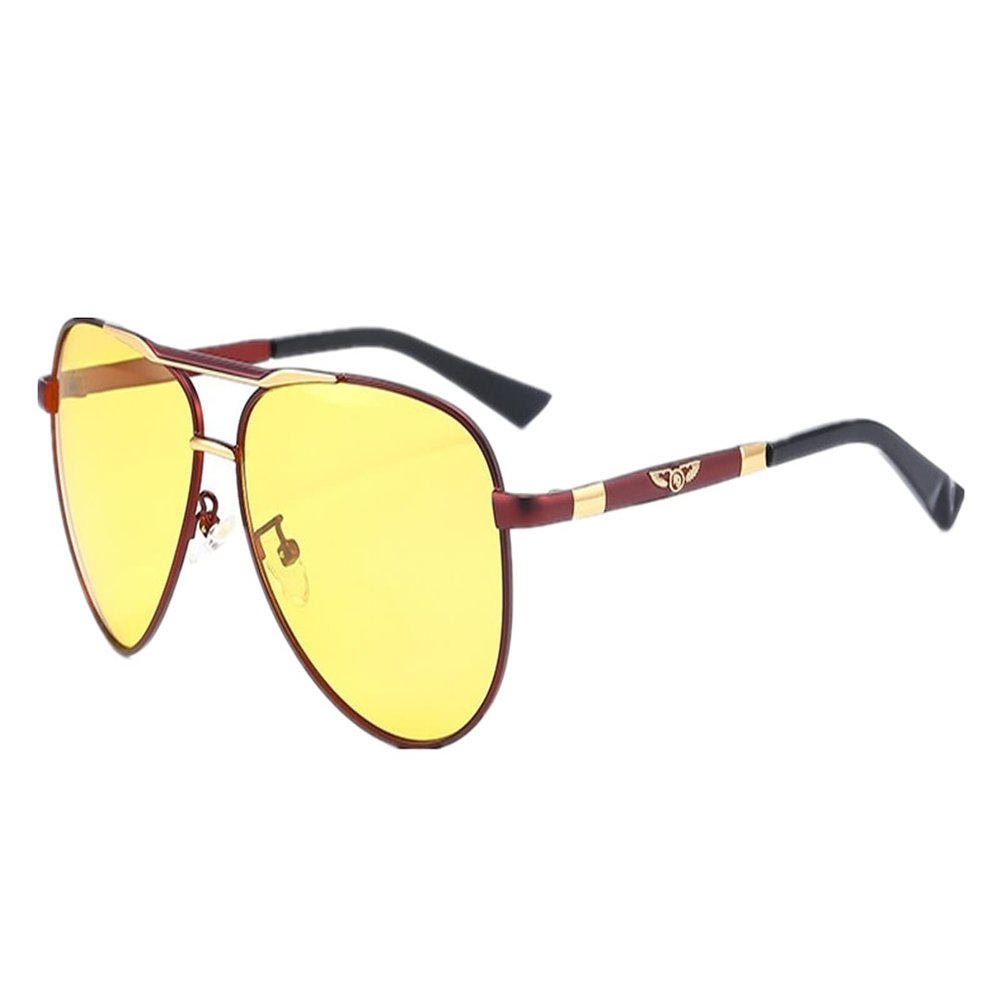 WIRUN Night Vision Driving Glasses, Polarized UV400 Aviator Sunglasses Rain Safety Eyewear for Men Women Fishing Golf Driving (RedGolden)
