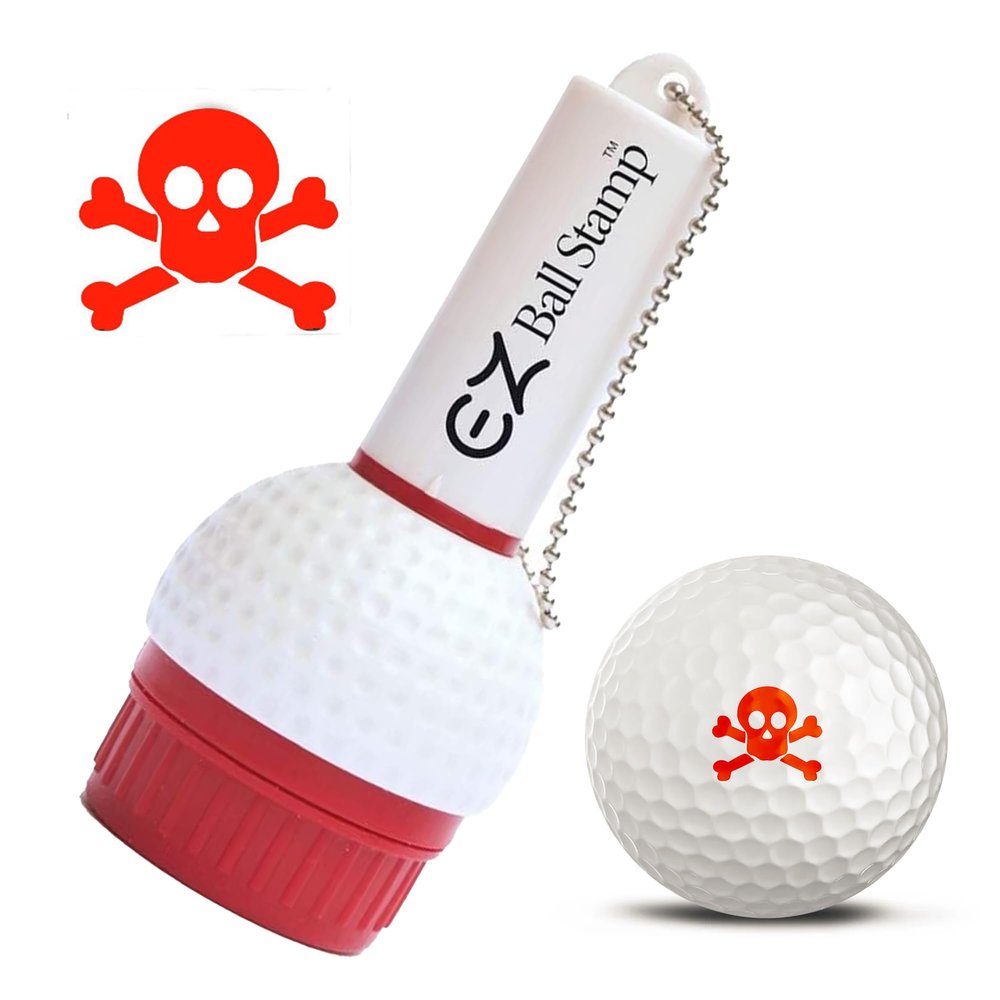 EZ Ball Stamp Golf Ball Stamp/Stamper - Ultra Quick Drying, Smear Free Ink Marker to Personalize Your Ball (Red Skull)