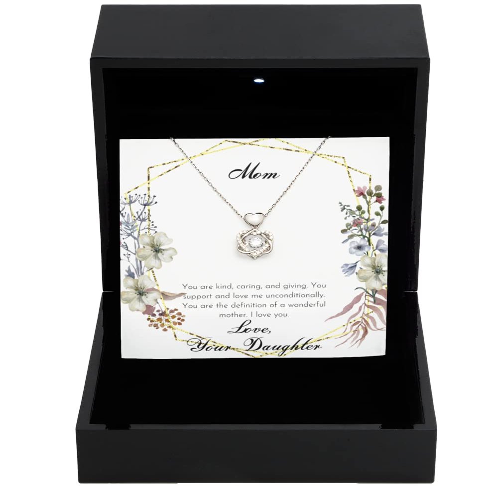 Heart Knot Silver Necklace Luxury Box Mom Necklace, Gifts for mom, Heart Knot Silver Necklace, Gift from Daughter, Mom Birthday Gift, Mother's Day g
