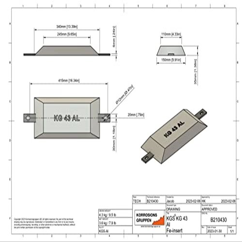 AnodeFactory By Corrosion Group Since 1989 Anode for Hull, Rudder pr timtab (Aluminum, 9.5lb)