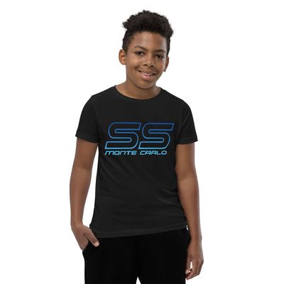1980s Chevy Monte Carlo SS Custom Classic Car Club Youth Short Sleeve T-Shirt Black