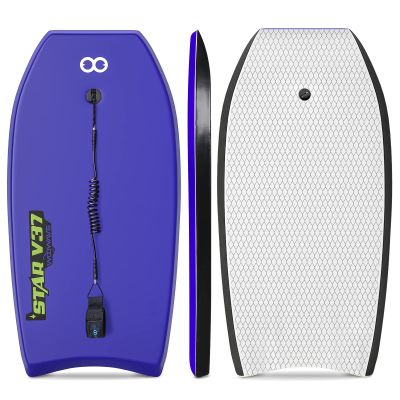GEAVESS Bodyboard 33-inch/37-inch/42-inch Premium IXPE Body Board with Coiled Wrist Leash, Super Lightweight EPS Core and HDPE Slick Bottom, Perfect Surfing for Kids Teens and Adults(Blue, 37inch)