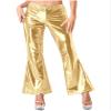 Hularka Women's Shiny Club Flared Pants Elastic Waistband Holographic 70s Disco Bell Bottom Pants Gold Small view 1