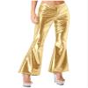 Hularka Women's Shiny Club Flared Pants Elastic Waistband Holographic 70s Disco Bell Bottom Pants Gold Small view 3