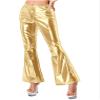 Hularka Women's Shiny Club Flared Pants Elastic Waistband Holographic 70s Disco Bell Bottom Pants Gold Small view 4